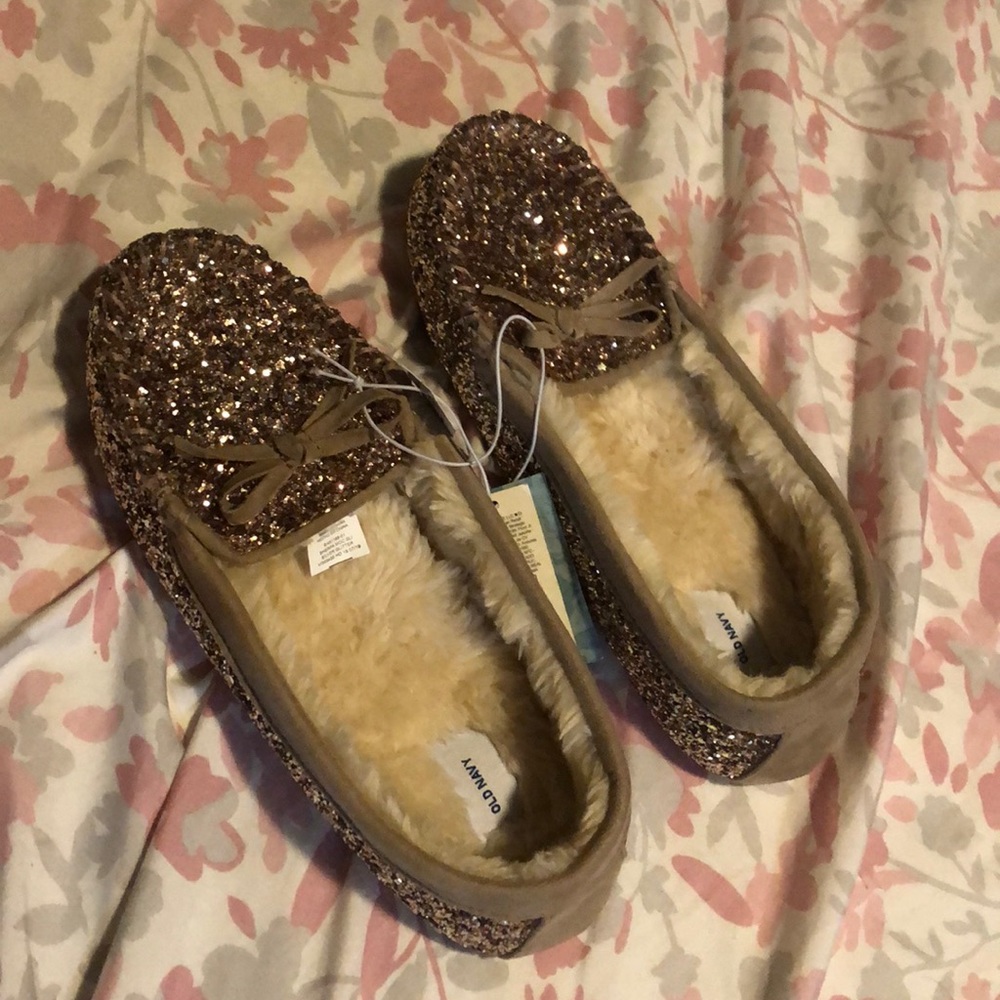 Gold glitter moccasins